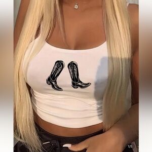 Shein Western Cowgirl Boots Crop Top